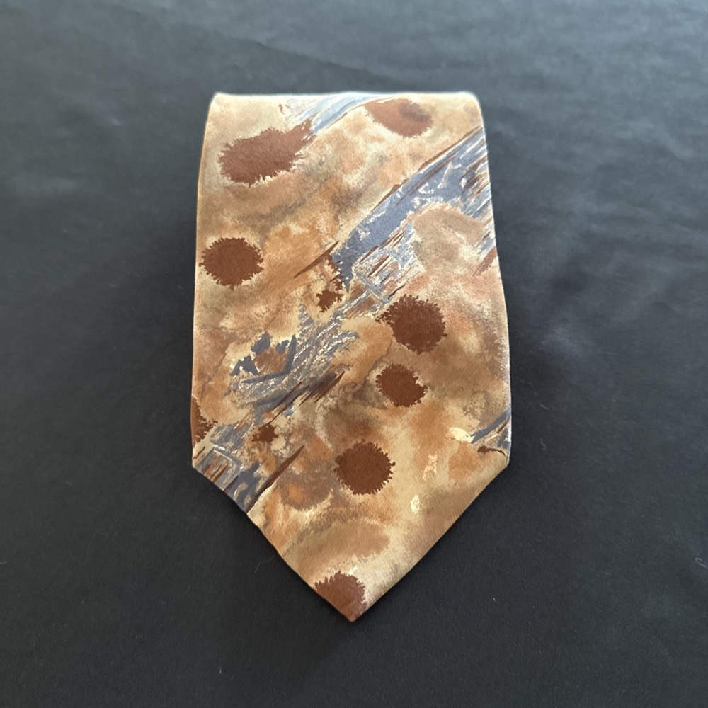 Vintage Christian Dior Monsieur Tan Blue Silk Tie Wide USA